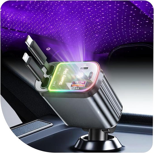 Starlight Retractable Car Charger, Car Phone Charger USB C Fast Charger | EloBeth Car Charger,Cigarette Lighter USB Charger Car Accessories,Road Trip Essentials Gift for Men,for iPhone 17/16,Galaxy