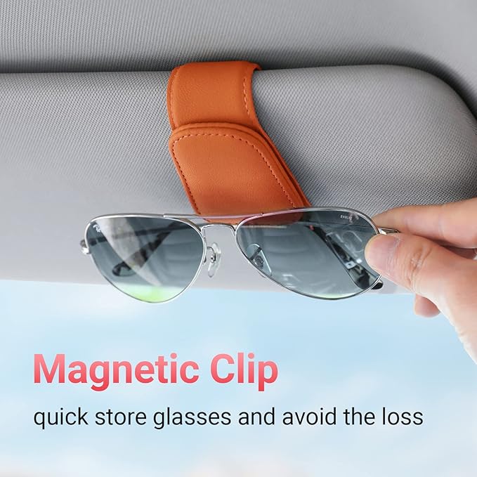 Sunglass Holder for Car Sun Visor Sunglasses Clip Car accessories -Orange | sun visor organizer, ticket card clip, eyeglass sunglasses holder, one-handed magnetic, anti-scratch, car decor for truck SUV