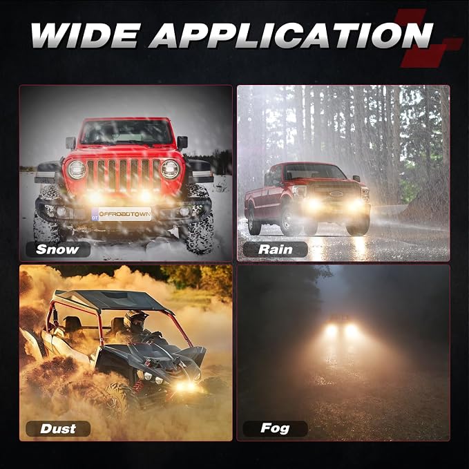 OFFROADTOWN 3.5Inch 80W Amber Round LED Lights 2PCS Offroad Driving Fog Pods Light Round LED Work Lights for Truck Pickup SUV ATV UTV Boat 4x4 Car Motorcycle