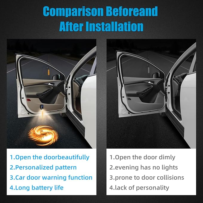 2Pcs Car Door Light Car-Door Projector Logo Light for Universal Rechargeable Courtesy LED Lights, Suitable fit All Models(Fire Phoenix)
