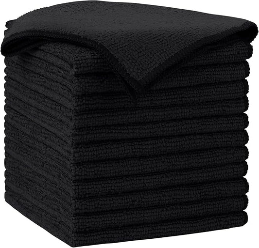 AIDEA Black Microfiber Cleaning Cloth-12PK, Absorbent Cleaning Rags 12"x12" | Microfiber Towels for Cars Lint Free Soft Microfiber Towels, Kitchen Towels Dusting Cloth, Dish Rags, Cleaning Towels