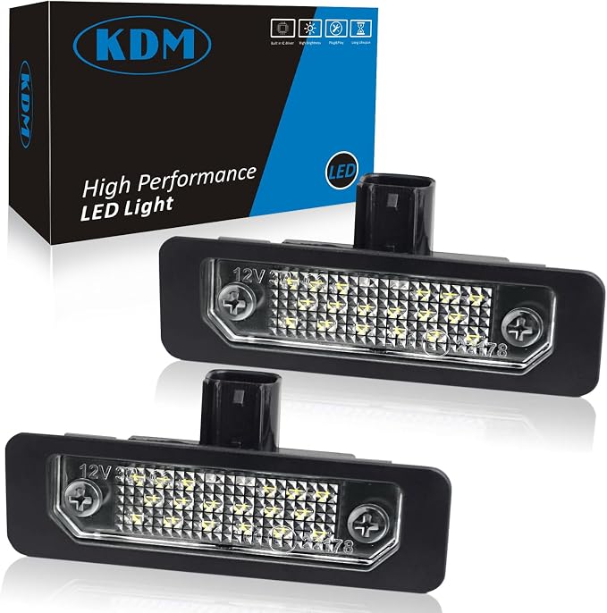 KDM LED License Number Plate Light Assembly Fit for Ford Mustang 2010-2014,Fusion 2006-2012,Taurus 2010-2019,Flex Focus Lincoln Mercury Rear Bumper Tag Lamp Replacement 6000K Bright White,2Pack