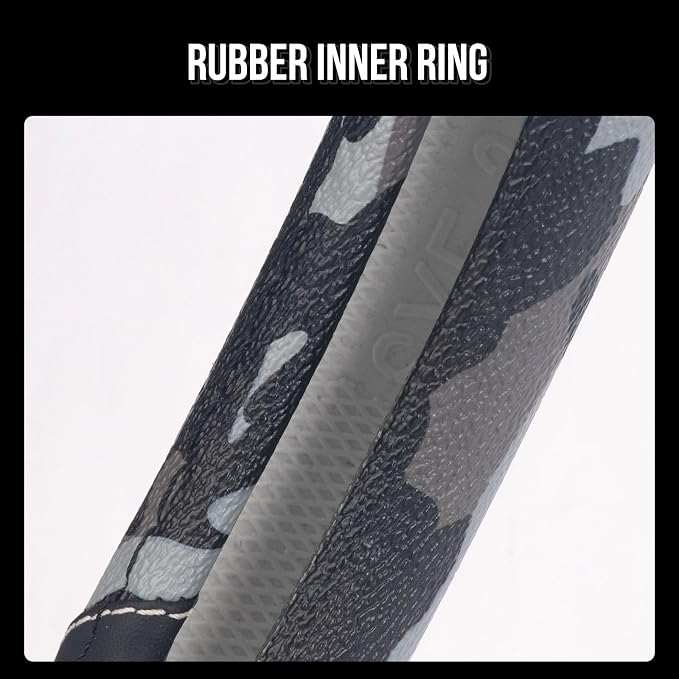 KAFEEK Army Camo Steering Wheel Cover, Universal 15 inch, Breathable PU Leather, Comfort Grip, Durable Steering Wheel Accessories for Car Truck SUV, Anti Slip, Black