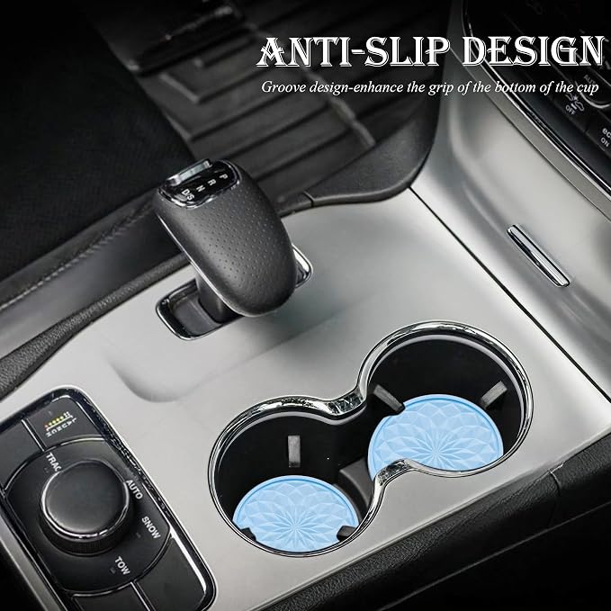 2 Pack Silicone Car Cup Holder Coaster – 2.75 Inch Non-Slip Drink Mat, Universal Fit for Most Vehicles – Cute & Functional Auto Accessories (Light Blue)