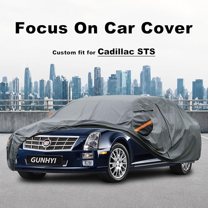 GUNHYI Premium Car Cover Custom Fit Cadillac STS, 16 Layers Heavy Duty Car Cover Waterproof All Weather with Zipper Door for Sun Rain Snow Dust Uv Protection