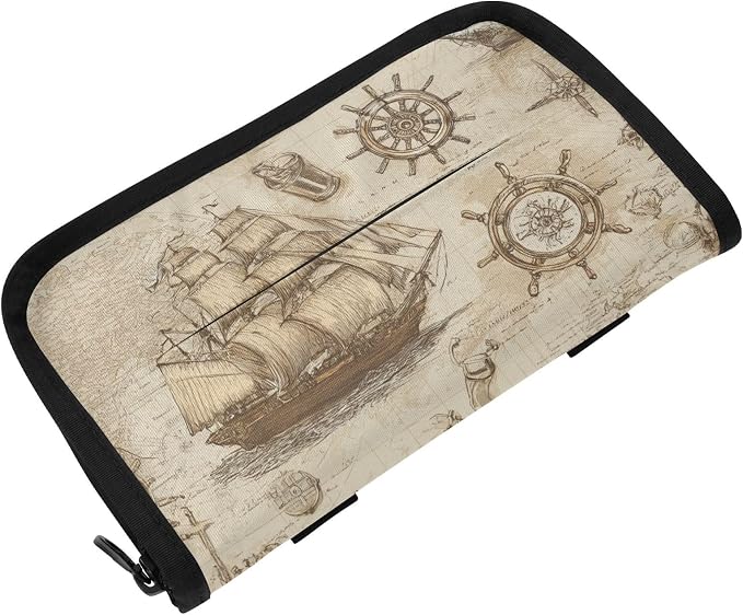 Vintage Beige Pirate Sailing Ship Anchor Car Tissue Holder Durable Napkin Holder Hanging Tissue Holders Case Car Tissues Bag for Sun Visor Seat Back Universal Auto