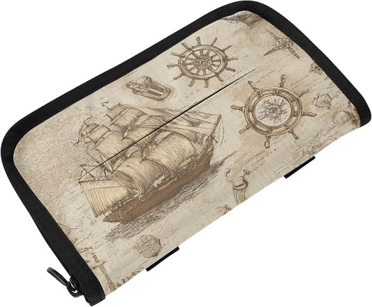 Vintage Beige Pirate Sailing Ship Anchor Car Tissue Holder Durable Napkin Holder Hanging Tissue Holders Case Car Tissues Bag for Sun Visor Seat Back Universal Auto