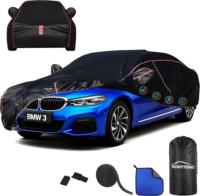 Car Cover Waterproof All Weather 8-Point Fastening for BMW 3 Series 2013-25 | All-Around Wind-Resistant Fastening, 120s Quick Setup, 600D Oxford Fabric, All-Weather Protection