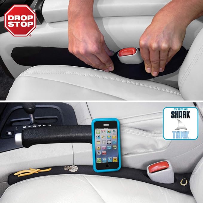 Drop Stop - Original Car Seat Gap Filler (Shark Tank) - Set of 2 + Gifts | Car Accessories for Men & Women, Between Seats Console Organizer, Patented, As Seen On Shark Tank