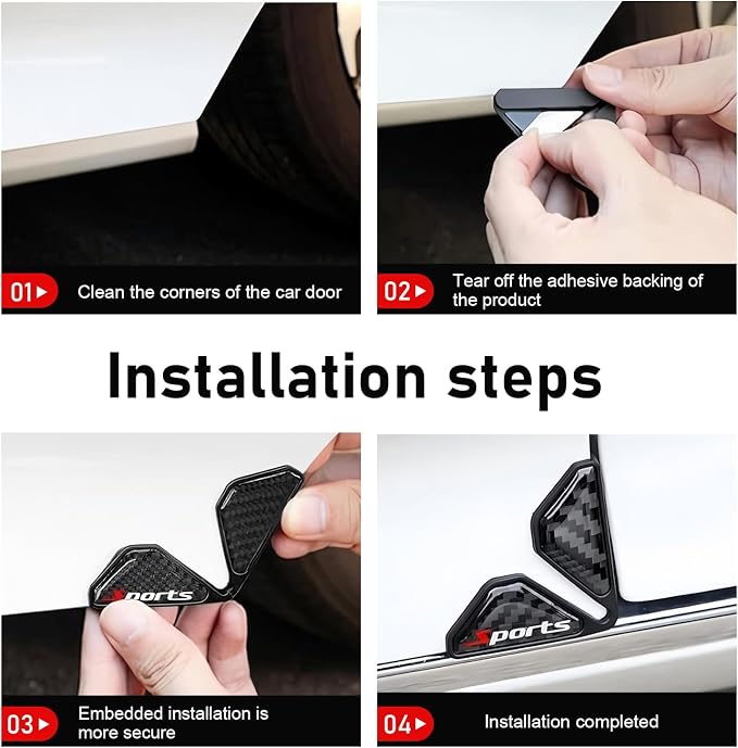 2 PCS Car Door Corner Edge Guards, Thickened PVC Anti-collision Door Corner Protector, Carbon Fiber "Sports" Label Decorative Cover, Self-adhesive Exterior Accessory for Cars (Black)