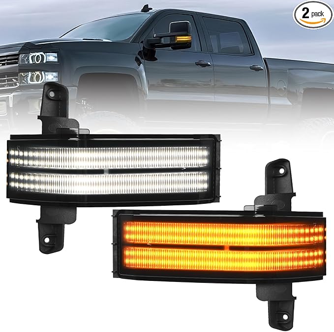 Nilight Side Mirror Marker Light Switchback Amber Turn Signals White Parking Lights Smoked Lens Plug and Play Compatible With 2016-2019 Chevy Silverado GMC Sierra 1500 2500HD 3500HD