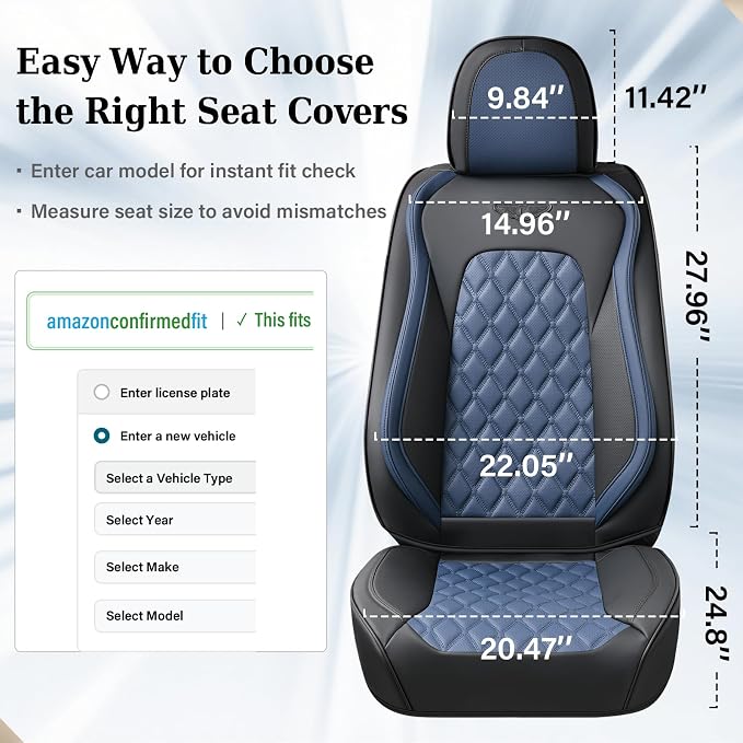 Coverado Universal Car Seat Covers Full Set, Sporty Non-Slip Waterproof Faux Leather Front & Rear Seat Protectors for Trucks SUVs, Mens Automotive Interior – BlackBlue