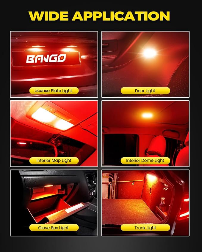 BANGO 194 LED Bulb, Super Bright 168 T10 2825 W5W LED Replacement Bulbs for Car Interior Dome Map Door Courtesy Trunk Side Marker License Plate Lights, Brilliant Red (Pack of 10)