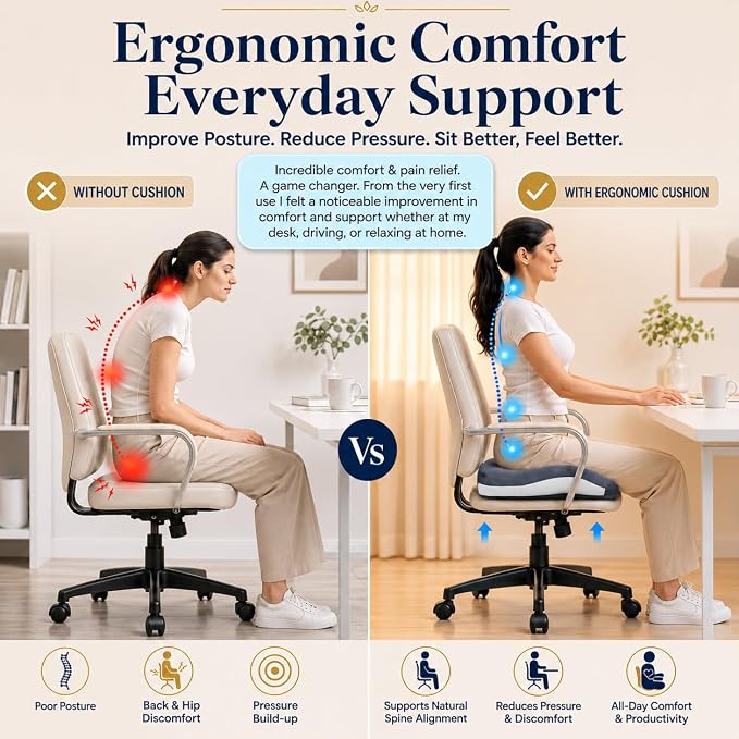 Seat Cushions for Office Chairs Wheelchair Cushion for Long Sitting Back Pain，Memory Foam Seat Car Computer Desk Chair Cushion，Coccyx Cushion for Tailbone Pain Relief Cushion Office Chair Butt Pillow | Suitable for prolonged sitting, relieves tailbone ...