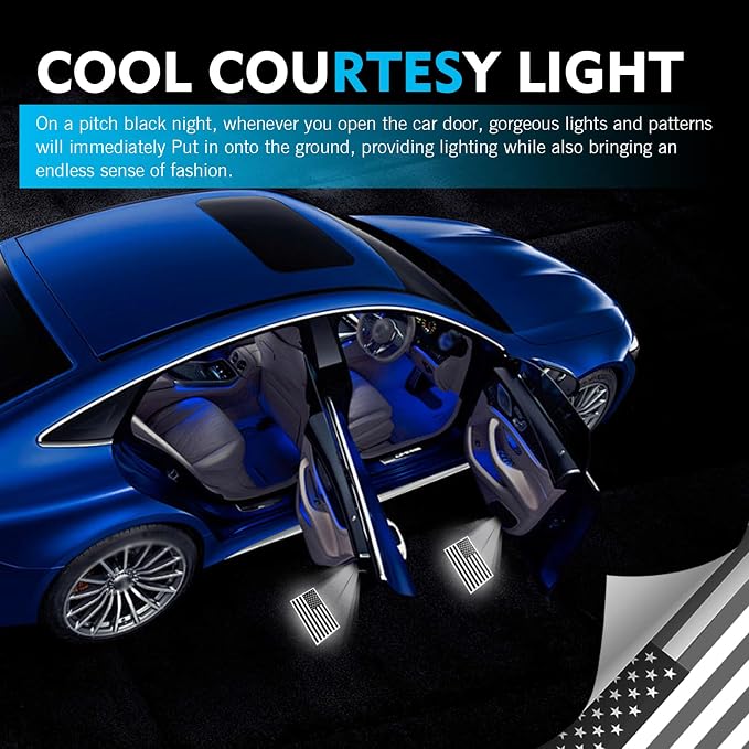 Car Door Lights Logo Projector, Vehicle Auto-sensing HD Projection Device, ABS Carbon Fiber Texture LED Courtesy Lights Decoration, Universal for Most Vehicles (Black)
