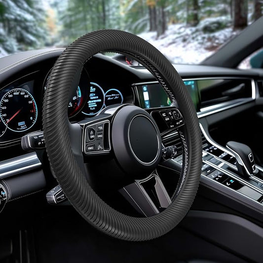 WOCOCN Car Steering Wheel Cover, Thin Anti-Skid Silicone Steering Wheel Cover for Men & Women, Universal Automotive Interior Accessories for Most Cars (Black)
