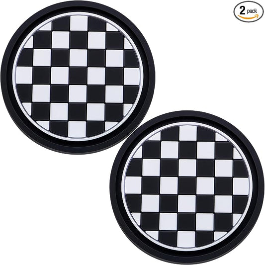 2PCS Car Cup Holder Coaster – 2.75 Inch Anti-Slip Auto Insert Cup Mat – Universal Fit for Women & Girls – Interior Decor Accessories (Checkerboard)