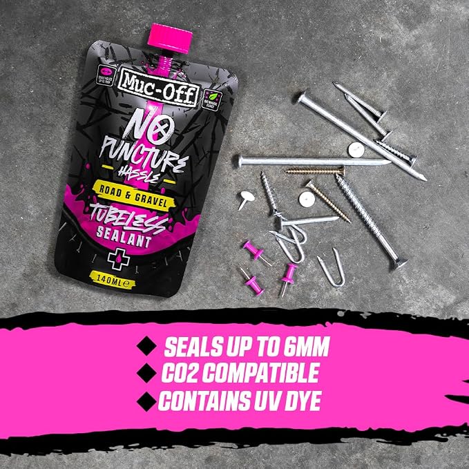 Muc-Off Road & Gravel Tubeless Tire Sealant | High-Pressure Puncture Sealant for Road & Gravel Bikes | Seals Holes up to 7mm | Works Up to 110 PSI