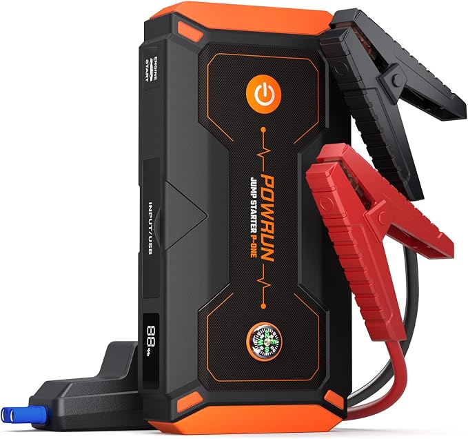 Powrun P-ONE Jump Starter, 2000A Portable Jump Box - Car Jump Starter Battery Pack for up to 8.0L Gas and 6.5L Diesel Engines, 12V Battery Jump Starter with Carry Case (Orange) | Up to 8.0L Gas Engine, 6.5L Diesel Engine, Includes Carry Case, Portable ...