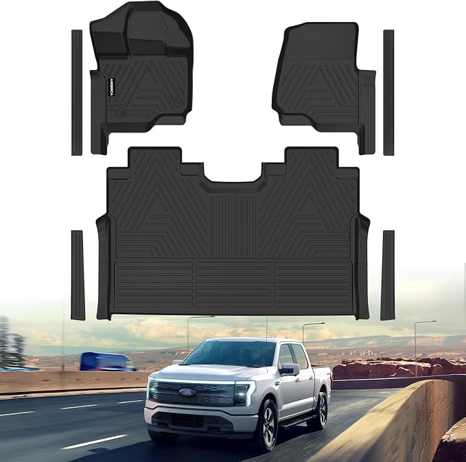 All Weather Floor Mats for Ford F150/F-150 2015-2025 SuperCrew Cab | TPE Rubber Floor Liners Anti-Slip Full Set Automotive Mats for 2025 Ford F-150 (Includes 22-24 Lightning Models) Accessories