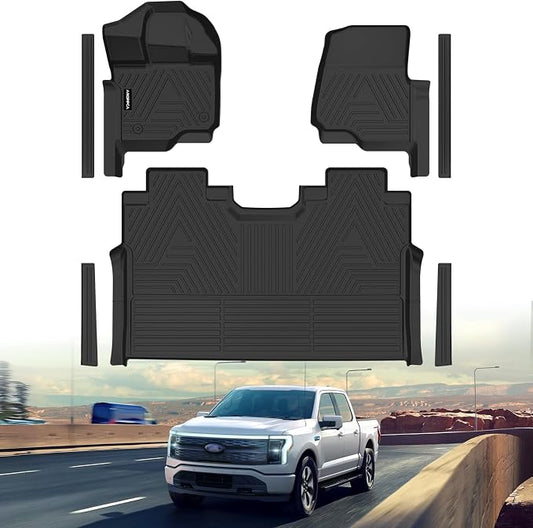 All Weather Floor Mats for Ford F150/F-150 2015-2025 SuperCrew Cab | TPE Rubber Floor Liners Anti-Slip Full Set Automotive Mats for 2025 Ford F-150 (Includes 22-24 Lightning Models) Accessories