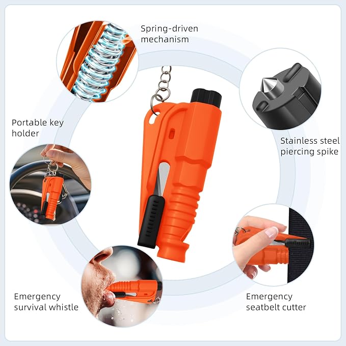 32 Pcs Car Window Breaker Key Chains, 3 in 1 Glass Breaker Seat Belt Cutter Survival Whistle, Portable Safety Emergency Escape Tools, Multifunctional Car Accessories for All Vehiclesains