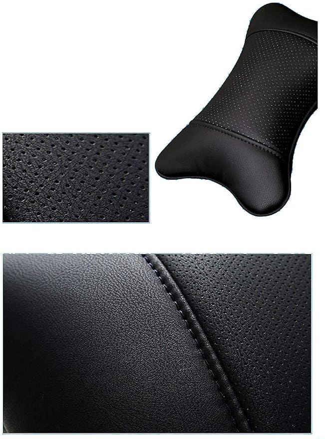 2 Packs Car Neck Pillows, Dual-Side PU Leather Car Headrest with Fiber Filling, Universal Soft Neck Support Pillow for Car, Home & Office (Black)