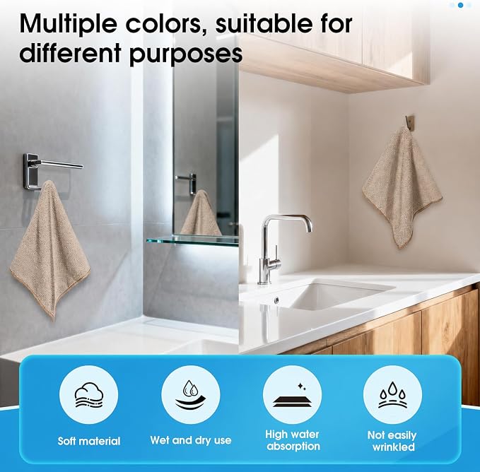 QYL Microfiber Cleaning Cloth,12 Pack Cleaning Rags, Cleaning Towels with 4 Color Assorted, 11.8"X11.8", Beige