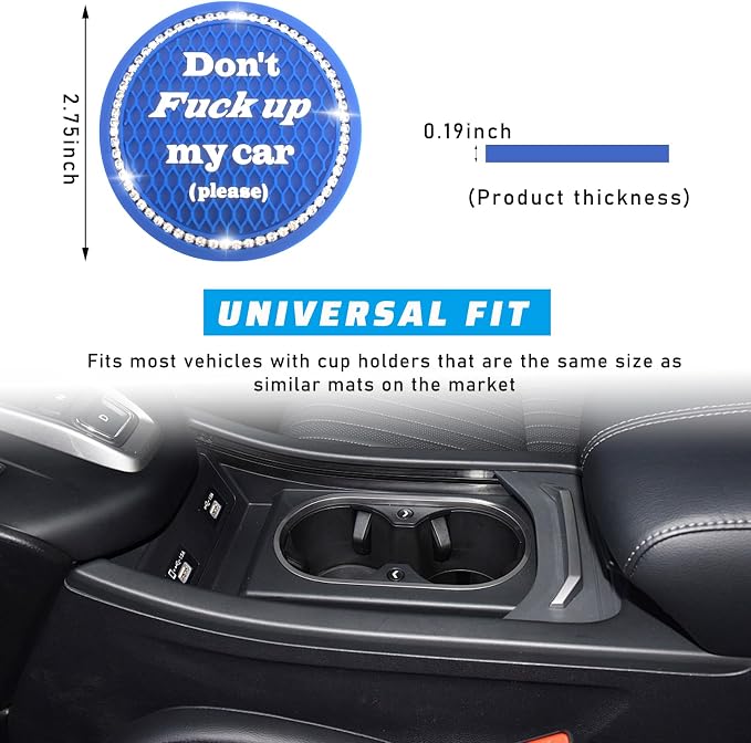 4 PCS Bling Car Cup Coaster, 2.75 Inch Anti-Slip Cup Holder Insert Coasters, Universal Crystal Rhinestone Auto Drink Car Cup Mat, Interior Car Accessories for Women Girls (Dark Blue)