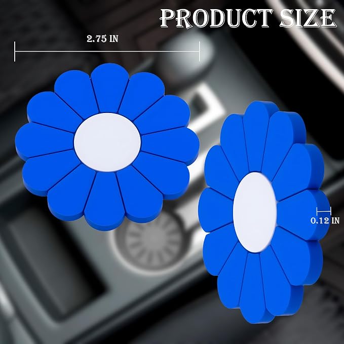 2-Pack Car Cup Holder Coaster Inserts, Daisy Shape, 2.75 Inch Non-Slip Silicone Cup Holder Insert, Universal Non-Slip Cup Holders, Car Accessories Interior for Women and Man (Deep Blue)