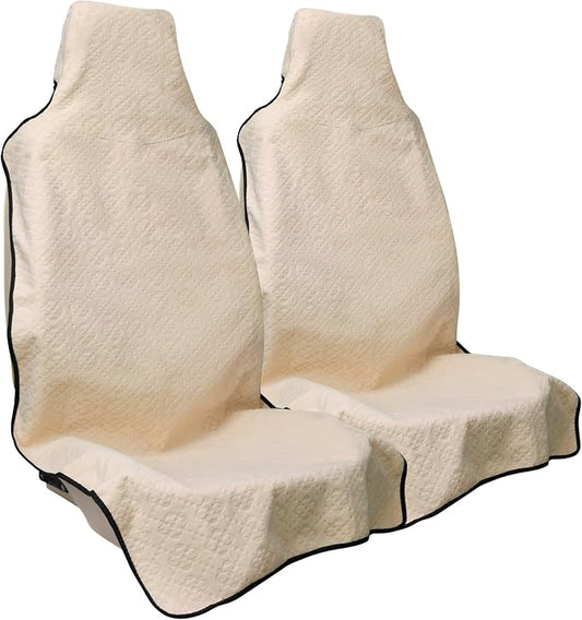 INFANZIA Waterproof Sweat Towel Seat Cover, Premium Car Seat Towel Protector for Trucks SUV Jeep, Universal Non-Slip Bucket Seat Covers for Post Gym Workout, Running, Swimming, Beach (Beige, 2Pcs)
