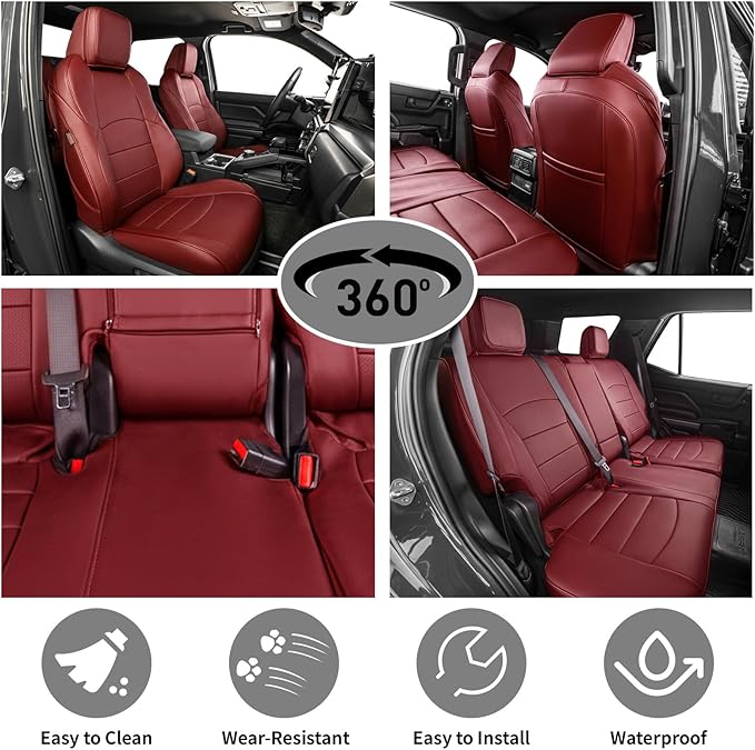 EKR Car Seat Covers Custom Fit for Toyota 4Runner(7 Seats) Full Set | for Toyota 4 Runner 2010-2024 Seat Covers for SUV,Full Wrap,Airbag Compatible,Waterproof Pet-resistant,Faux Leather(Burgundy)