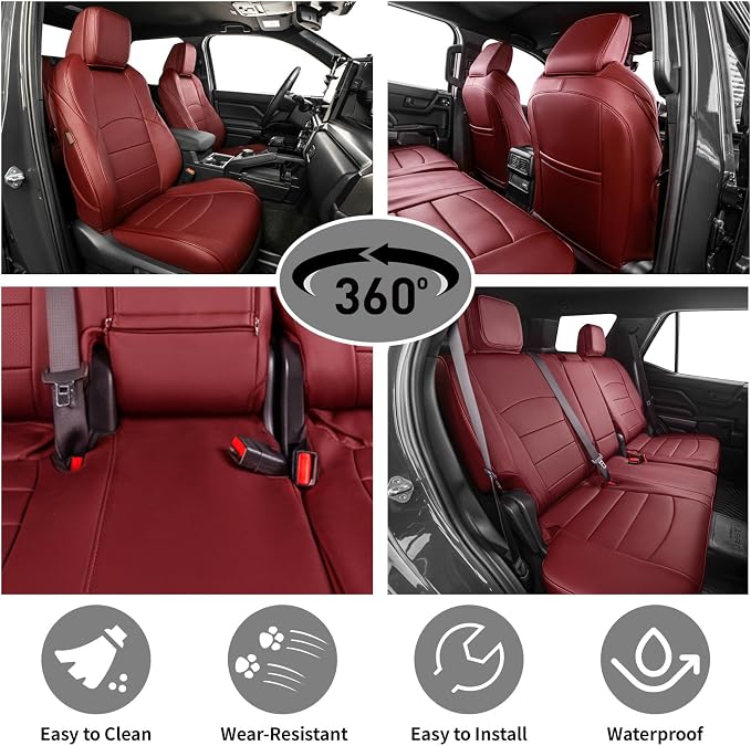 EKR Car Seat Covers Custom Fit for Toyota 4Runner(5 Seats) Full Set | for Toyota 4 Runner 2010-2024 Seat Covers for SUV,Airbag Compatible,Waterproof Pet-resistant,Faux Leather(Burgundy)