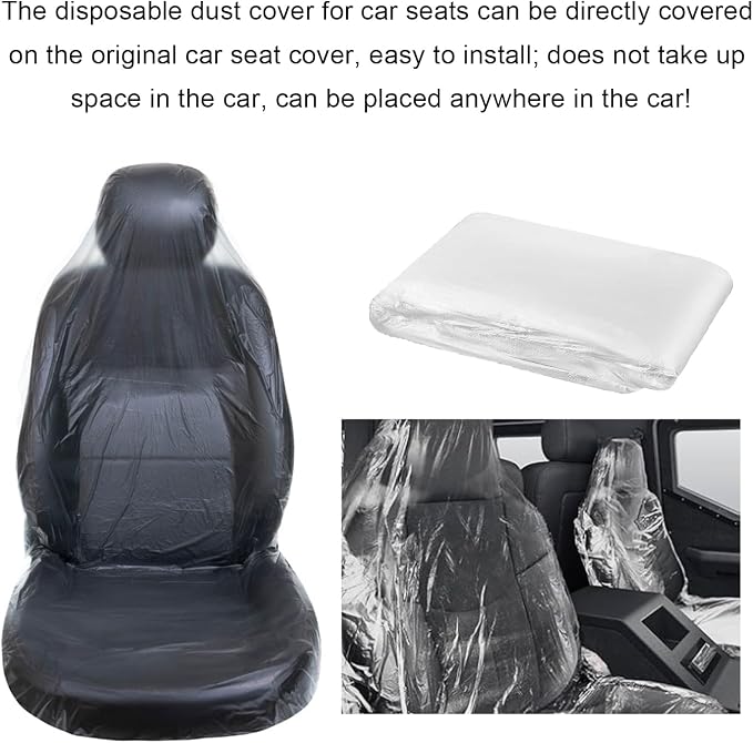 50 PCS Disposable Car Seat Covers, Clear Vehicle Seat Cover Waterproof Plastic Protector, Temporary Protective Covers for Airplane Seats/Restaurant Seats/Salon Chairs