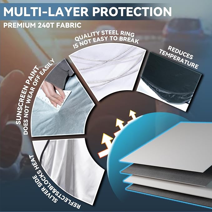 for Rivian R1T 2022-2024 Windshield Sun Shade - 4 Layers for Front Windows Shade Cover Custom Fit R1T Limited Platinum Sun Visor Retractable Block UV Rays Car Accessories