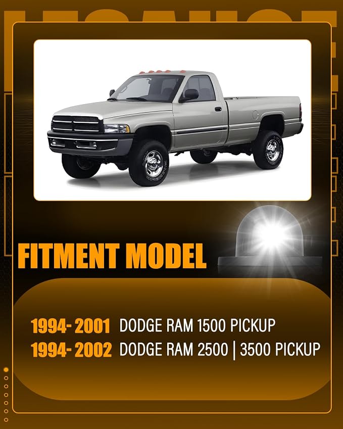 LESAUCE LED License Plate Light Kit for 1994-2001 Dodge Ram 1500 Pickup, 1994-2002 Dodge Ram 2500/3500 Pickup – 6000K White LED, Black Housing, Plug & Play Wiring Harness