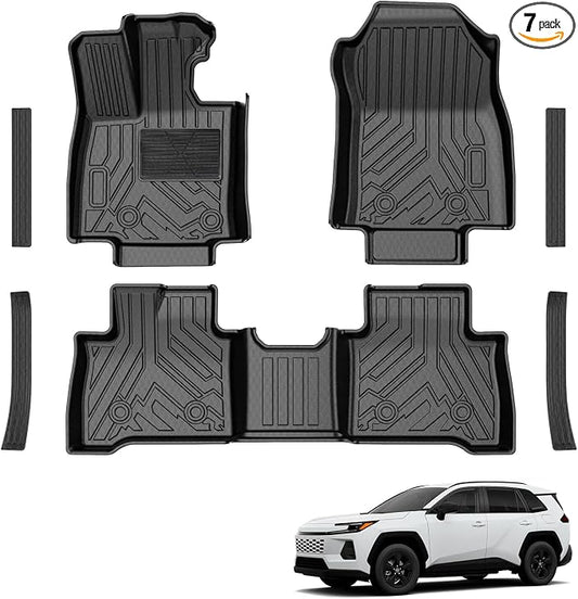 T TGBROS Floor Mats Toyota RAV4 2026 5 Seat (Only Fit Hybrid), All Weather TPE Custom Fit Car Mats 7PCS Set Door Sill Guards Anti Slip