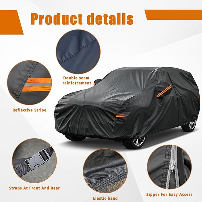 Kayme 7 Layers SUV Car Cover Custom Fit for Jeep Compass (2006-2025) Waterproof All Weather for Automobiles, Outdoor Full Cover Rain Sun UV Protection.Black