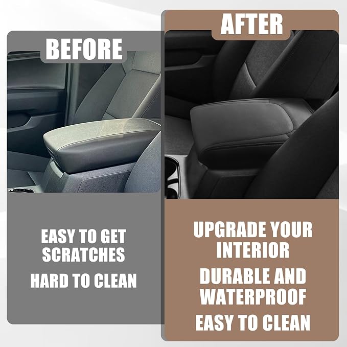 Muslogy Center Console Armrest Cover Fit for Chevy Colorado/GMC Canyon 2026 2023-2025 Accessories, Comfort Armrest Pad Console Lid Cushion Vegan Leather Regular Thick(Black Trim)