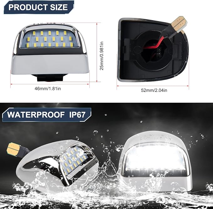 POPMOTORZ LED License Plate Lights Tag Lamps For Chevy Silverado GMC Sierra 1500 2500 3500 Suburban Tahoe Avalanche Traverse Yukon XL Cadillac Escalade LED Tag Lights Chrome Housing 2 PCS