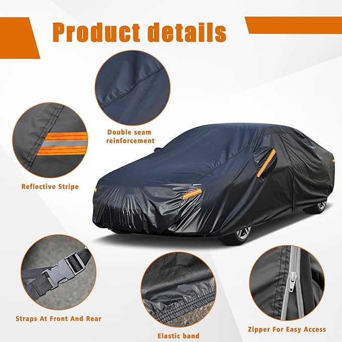Kayme 7 Layers Car Cover Custom Fit for Tesla Model Y, Waterproof All Weather for Automobiles, Outdoor Full Car Cover Sun Rain UV Snow Protection.with Zipper and Charging Port. Black