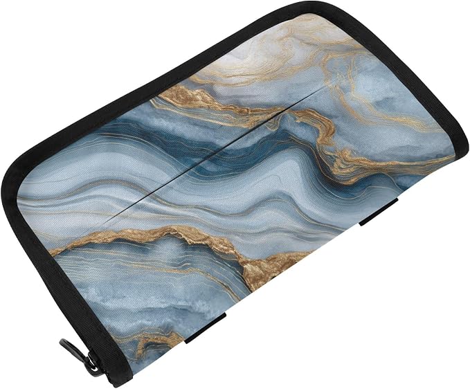 Marble Blue and Gold Lines Car Tissue Holder Durable Napkin Holder Hanging Tissue Holders Case Car Tissues Bag for Sun Visor Seat Back Universal Auto