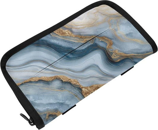 Marble Blue and Gold Lines Car Tissue Holder Durable Napkin Holder Hanging Tissue Holders Case Car Tissues Bag for Sun Visor Seat Back Universal Auto