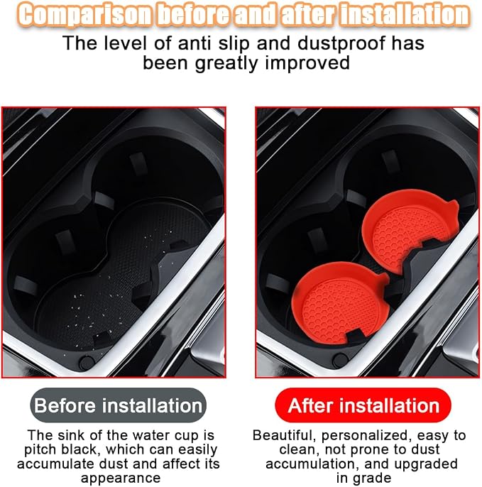 Mandark 4PCS Car Cup Holder Coaster, Silicone Anti-Slip Vehicle Insert Water Bottle Mat, Automotive Interior Insulation Drink Cup Pad Decor Accessories, Universal for SUV, Sedan, Truck (Red)