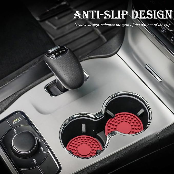 2 Pack Anti-Slip Car Cup Holder Mat – 2.75 Inch Silicone Drink Coaster, Secure Fit for Cars & Trucks – Cute Interior Decor for Women & Girls (Red)