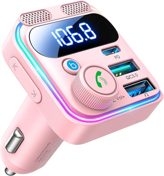JOYROOM 81W Bluetooth 6.0 Car Adapter FM Transmitter [Next-Gen Stable] Bluetooth Cigarette Lighter Adapter [PD45W&QC36W] Fast Charging Dual Mics HiFi Bass Radio Hands-Free Calling Support USB Drive