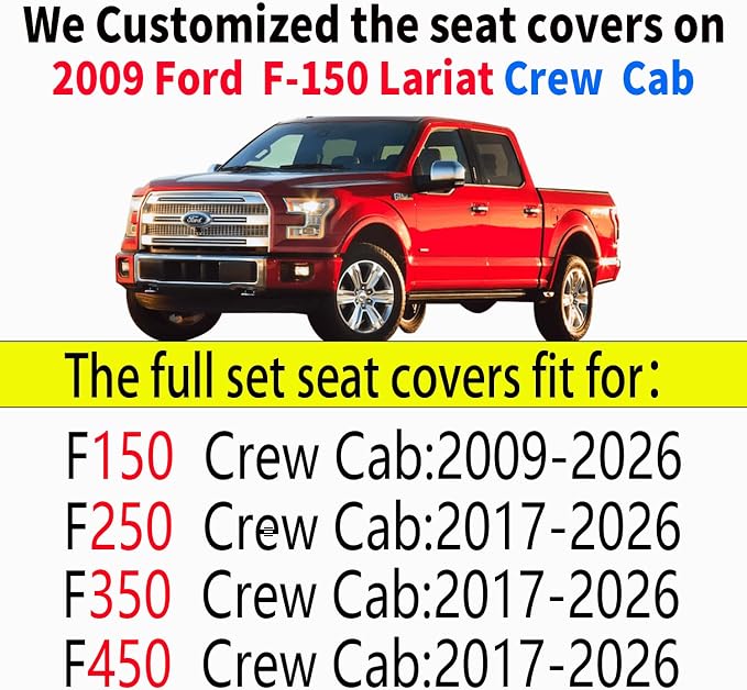 Aierxuan Full Set Car Seat Covers Custom Fit 2009-2026 Ford F150 Crew Cab, 2017-2026 F250 F350 F450 Super Duty Pick-up Truck, Automotive Vehicle Cushion Cover with Waterproof Leather (Black and Blue)