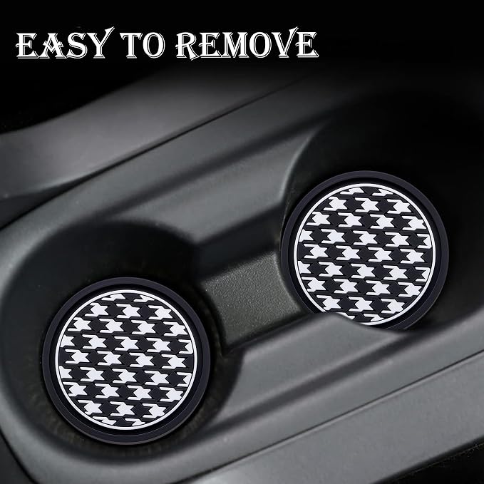2.75 Inch Auto Cup Coaster 2 Pack – Non-Slip Car Drink Holder Mat, Universal Interior Accessories for Women & Girls, Fashionable Design (Houndstooth)