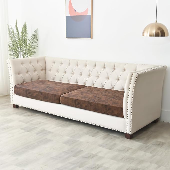 Yates Home PU Leather Couch Sofa Cushion Slipcover Elastic Chair RV Seat Covers Loveseat Sofa Furniture Protector Slip Cover for Seater Replacement Living Room(2 Pieces, Brown)