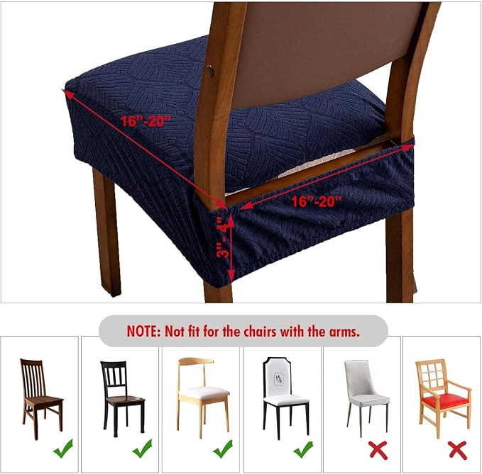 Removable and Washable Seat Covers for Dining Room Chairs Set of 4 - Waterproof Stretch Chair Seat Slipcovers, No Back Covers